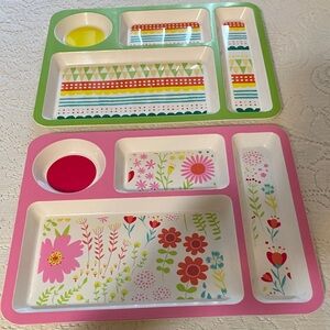 Floral and Stripe Kids Sectioned Dinner Trays - Pink & Green